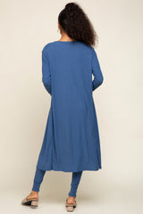 Blue Ribbed Maternity Set