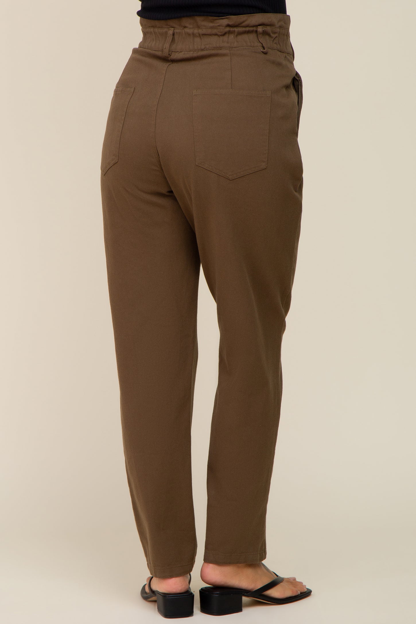 Olive Smocked Waist Straight Leg Maternity Jeans