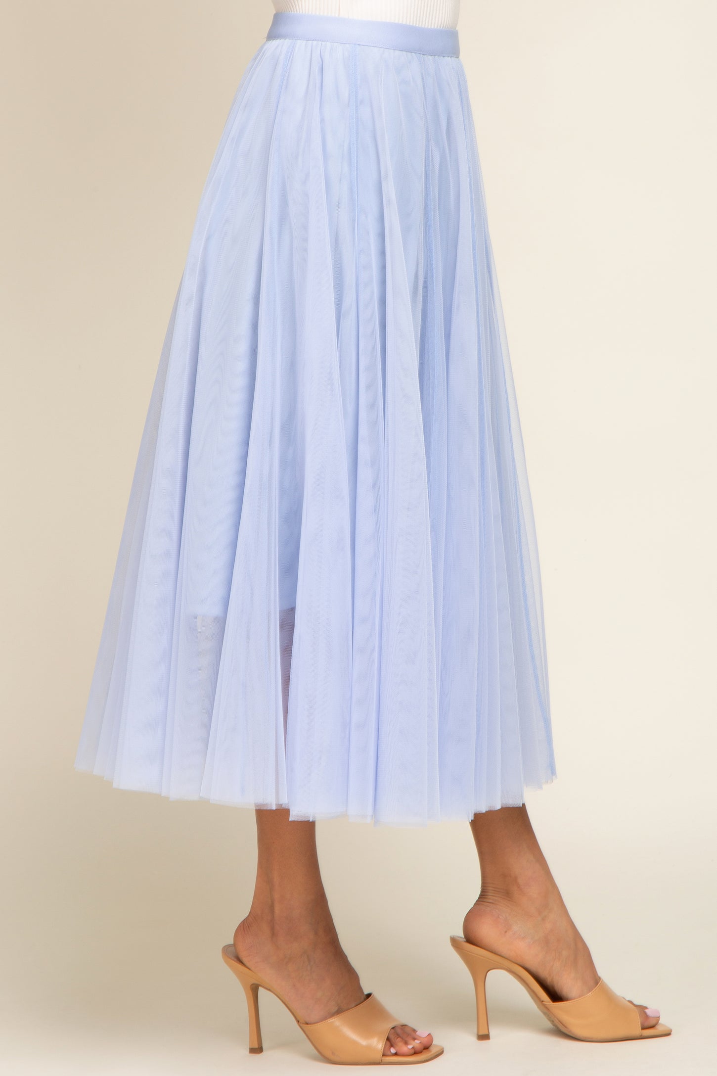 Light Blue Tulle Midi Skirt