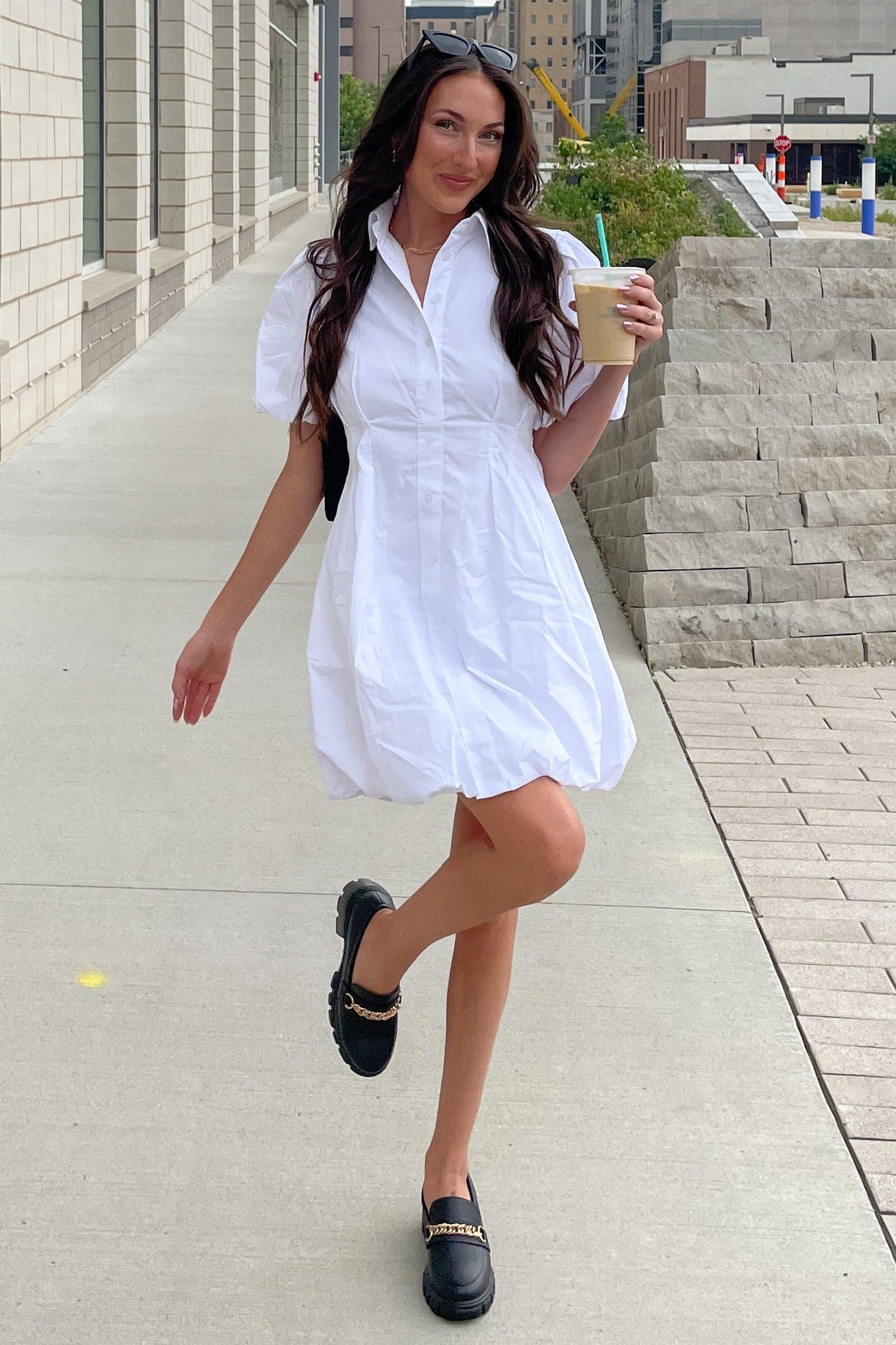 bubble hem shirt dress Karlie Solid Pleat Bubble Hem Shirt Dress Bliss on Brannon