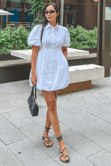 White Bubble Hem Shirt Dress