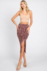 Burgundy Dot Print Ruched Slit Skirt