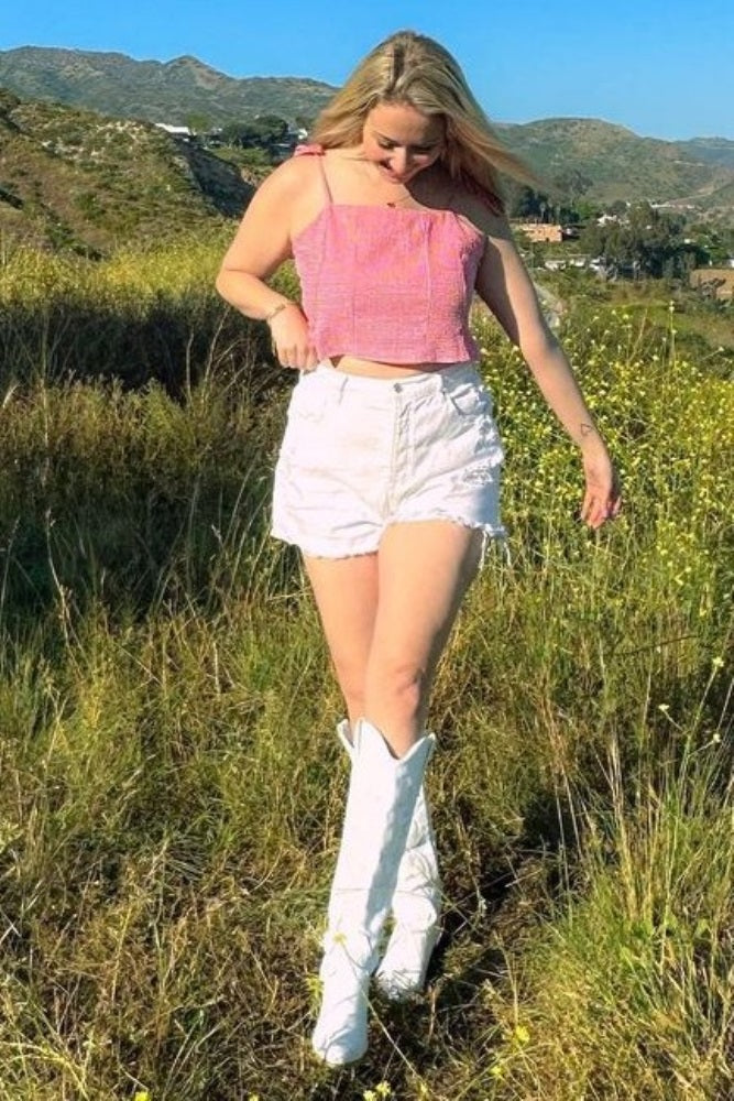 Cherry Shoulder Tie Strap Fit And Flare Gingham Crop Top