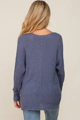 Blue Chunky Knit Side Slit Maternity Sweater