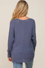 Blue Chunky Knit Side Slit Maternity Sweater