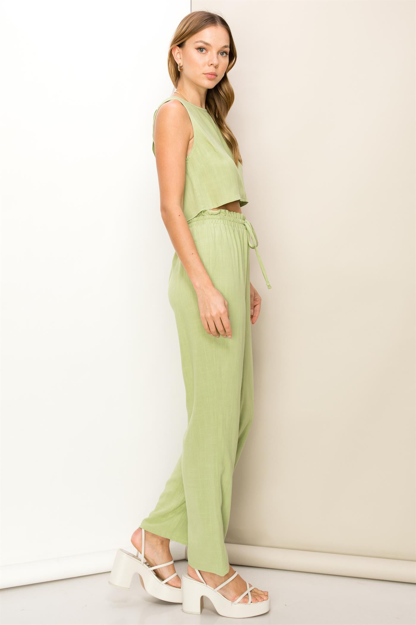 Lime Green Sleeveless Top And Pants Two-Piece Set