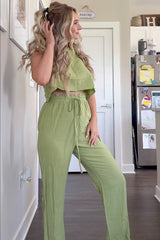Lime Green Sleeveless Top And Pants Two-Piece Set