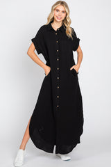 Black Button Down Maternity Midi Dress