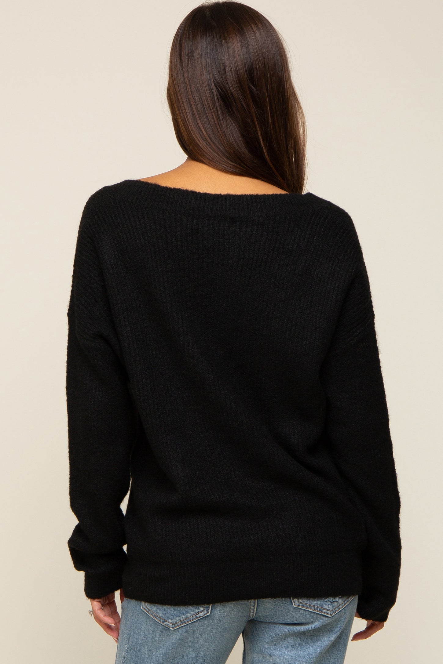 Black V-Neck Relaxed Fit Maternity Sweater