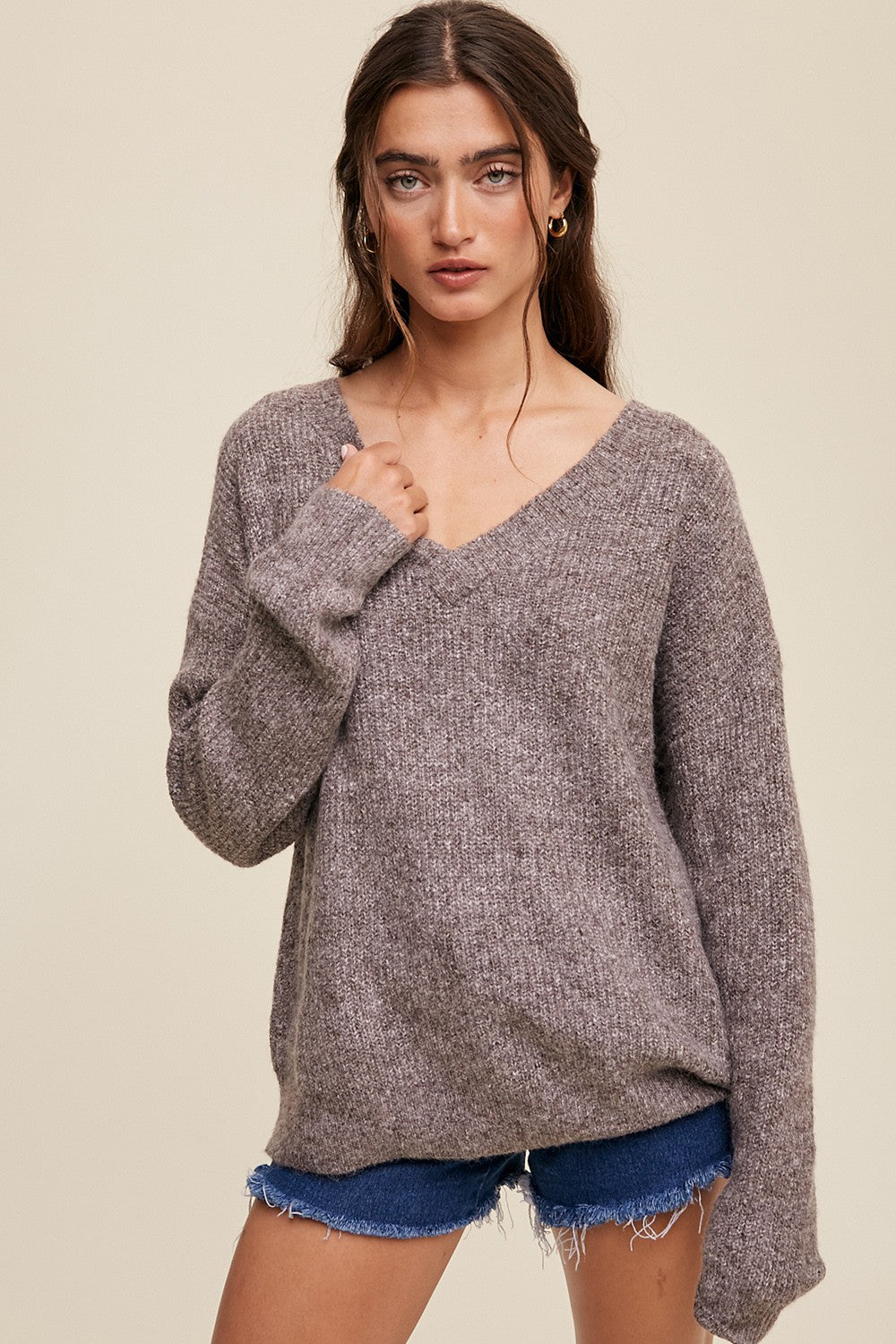 Mocha V-Neck Relaxed Fit Maternity Sweater