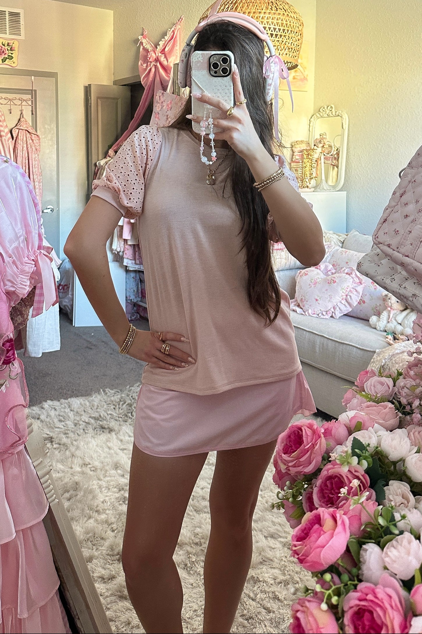 Light Pink Eyelet Lace Sleeve Top