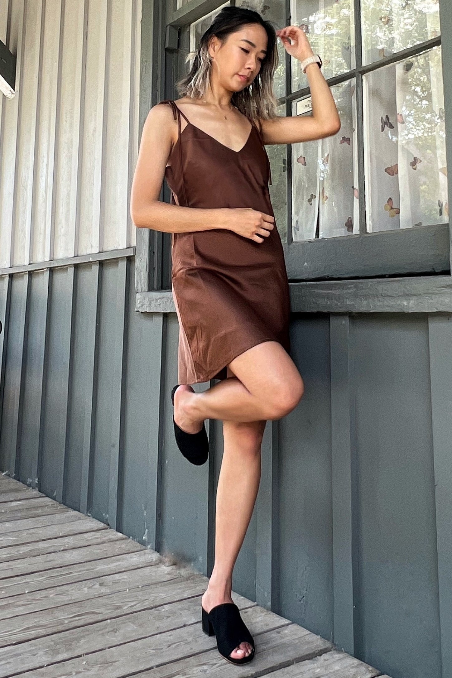 brown satin cami dress Satin camisole dress