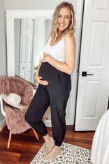 Black Cargo Pocket Maternity Joggers