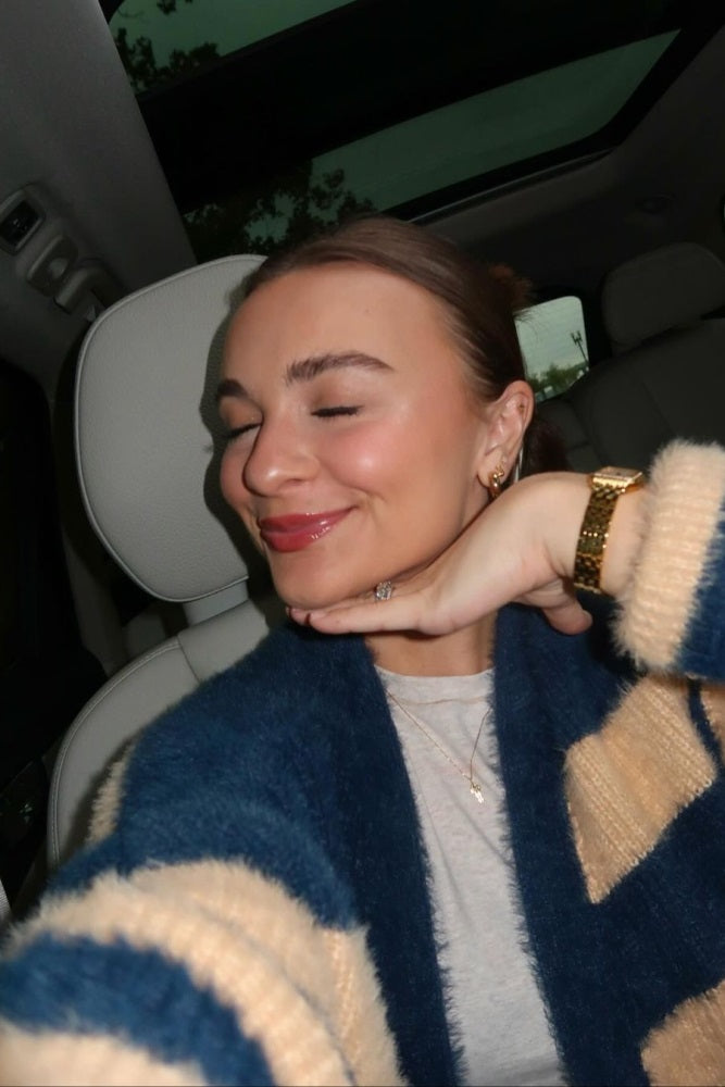 Navy Blue Striped Fuzzy Cardigan