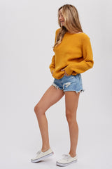 Yellow Back Cutout Lace Accent Sweater