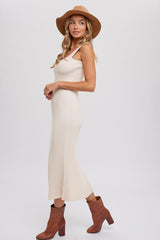 Cream Sweater Knit A-Line Midi Dress
