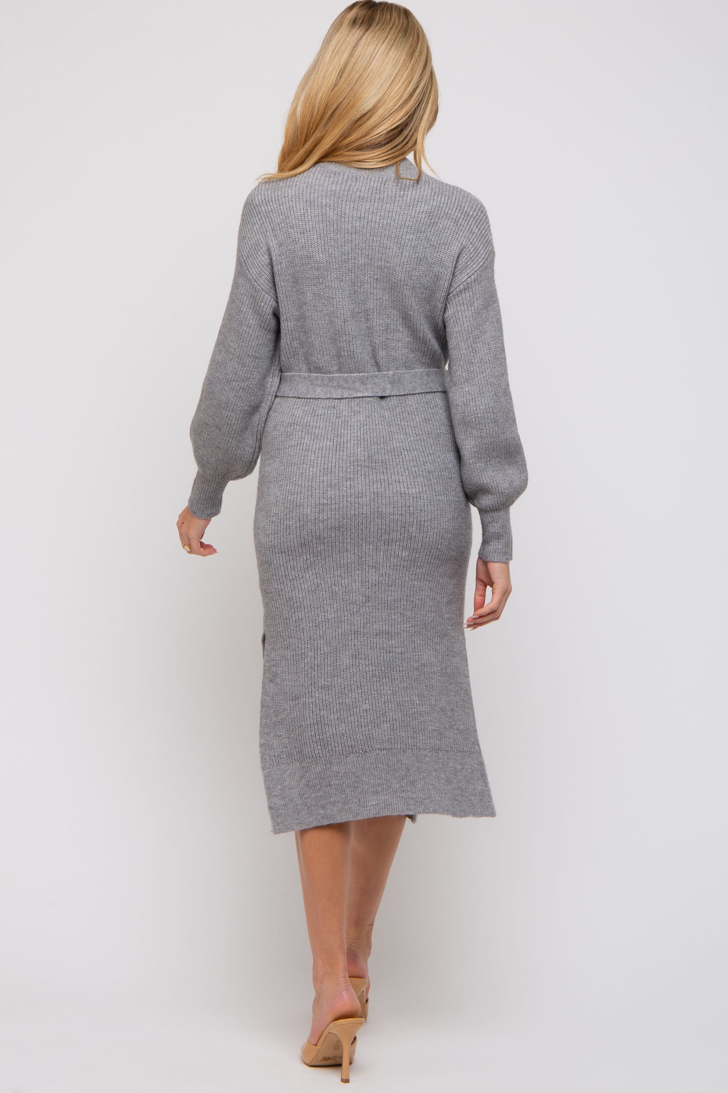 Heather Grey Side Slit Maternity Sweater Midi Dress