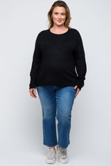 Black Button Accent Solid Maternity Plus Size Sweater