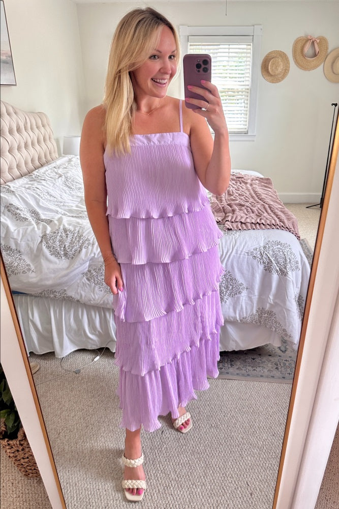 Lilac Pleated Tiered Maxi Dress