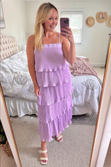 Lilac Pleated Tiered Maxi Dress
