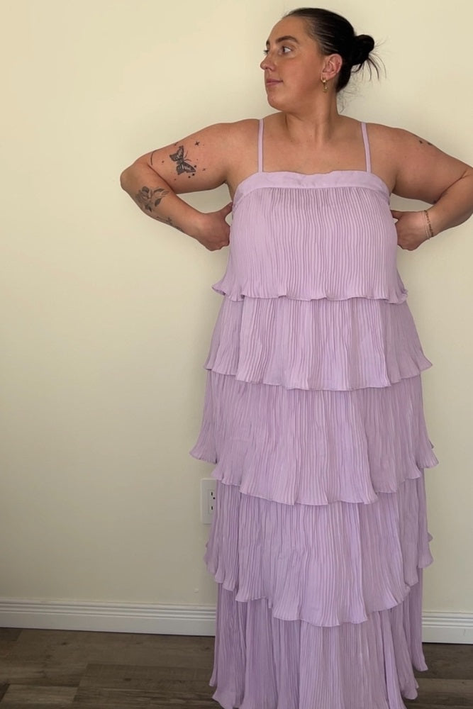 Lilac Pleated Tiered Maxi Dress