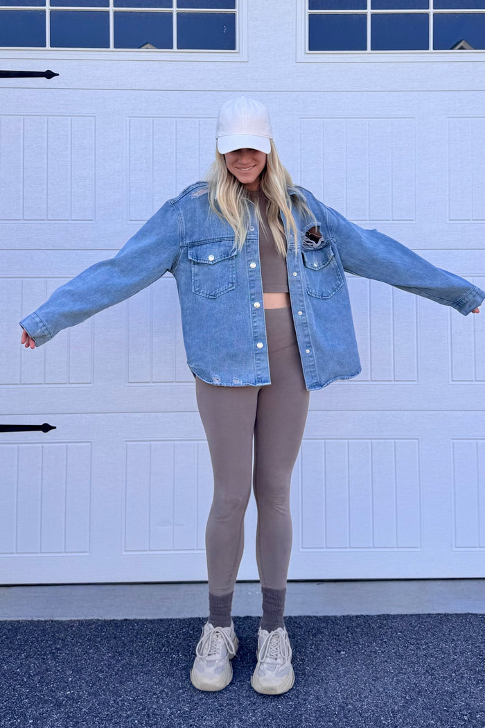 Light Blue Front Pocket Denim Shacket