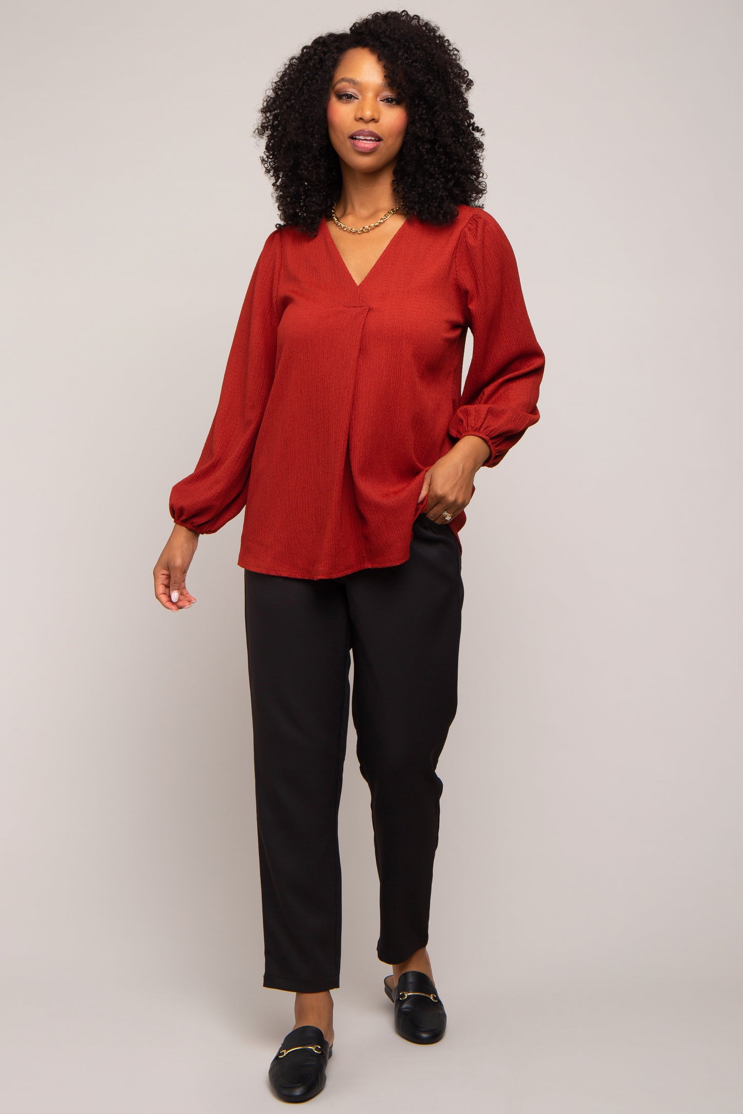 Rust Textured Long Sleeve Blouse