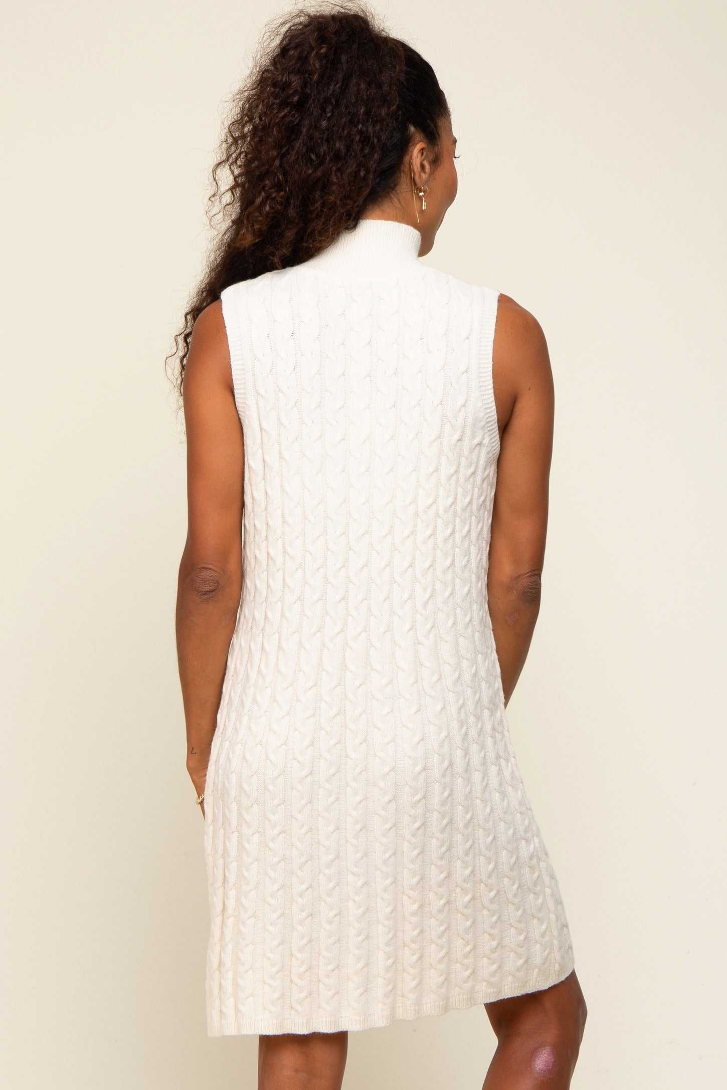 Cream Cable Knit Sleeveless Sweater Dress PinkBlush Cream Cable Knit Sleeveless Sweater Dress PinkBlush