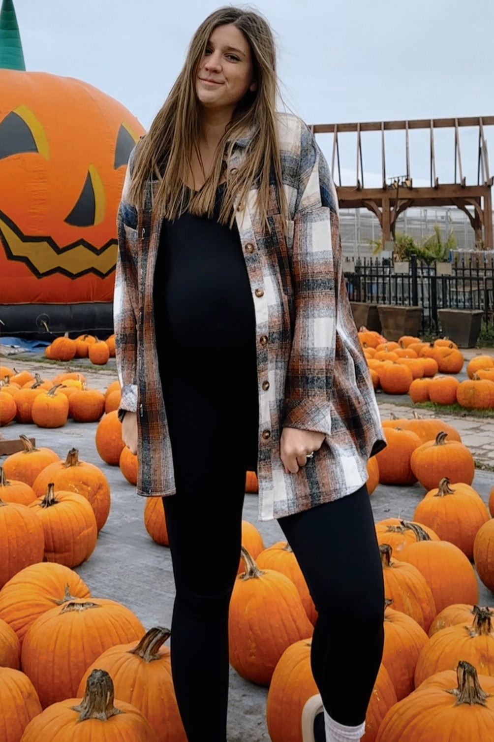 Rust Plaid Button Down Maternity Flannel