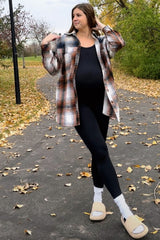 Rust Plaid Button Down Maternity Flannel
