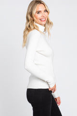 Cream Ribbed Fitted Long Sleeve Top