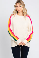 Ivory Multicolor Striped Sleeve Maternity Sweater