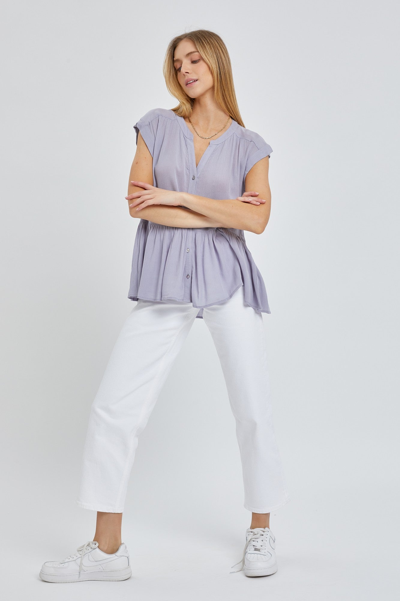 Violet Cap Sleeve Babydoll Shirt