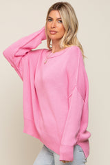 Pink Exposed Seam Side Slit Sweater