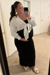 White Striped Puffed Sleeve Maternity Blouse