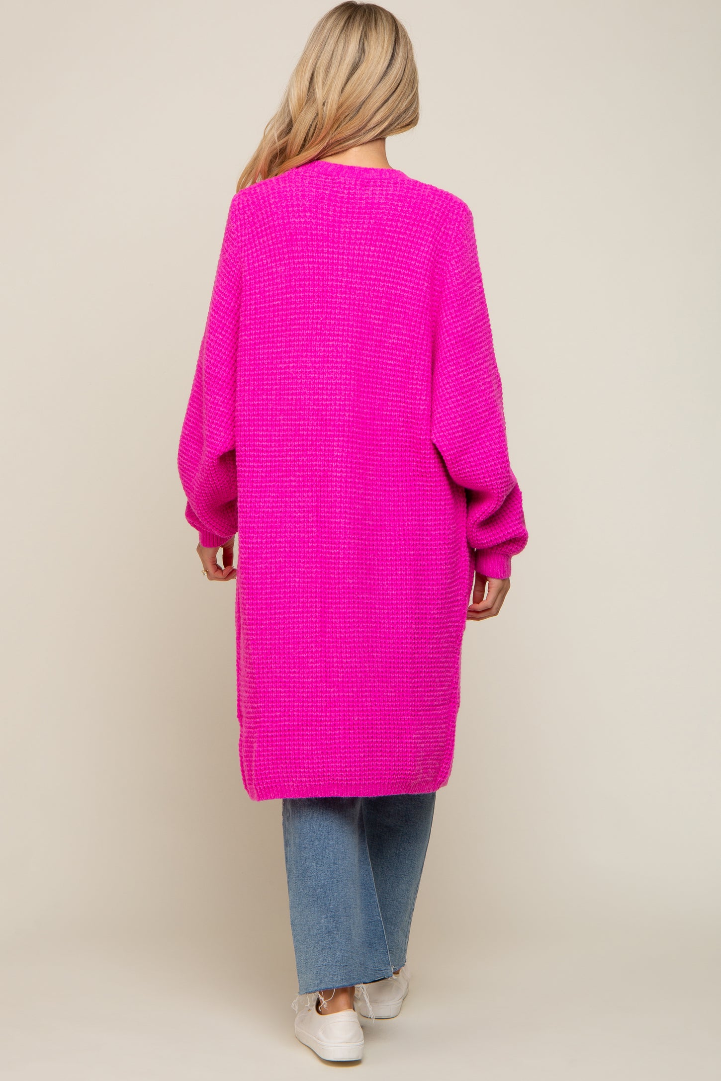 Fuchsia Chunky Waffle Knit Maternity Cardigan