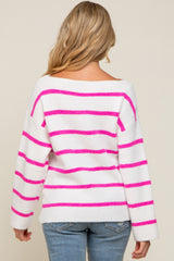 Pink Striped Boat Neck Maternity Sweater
