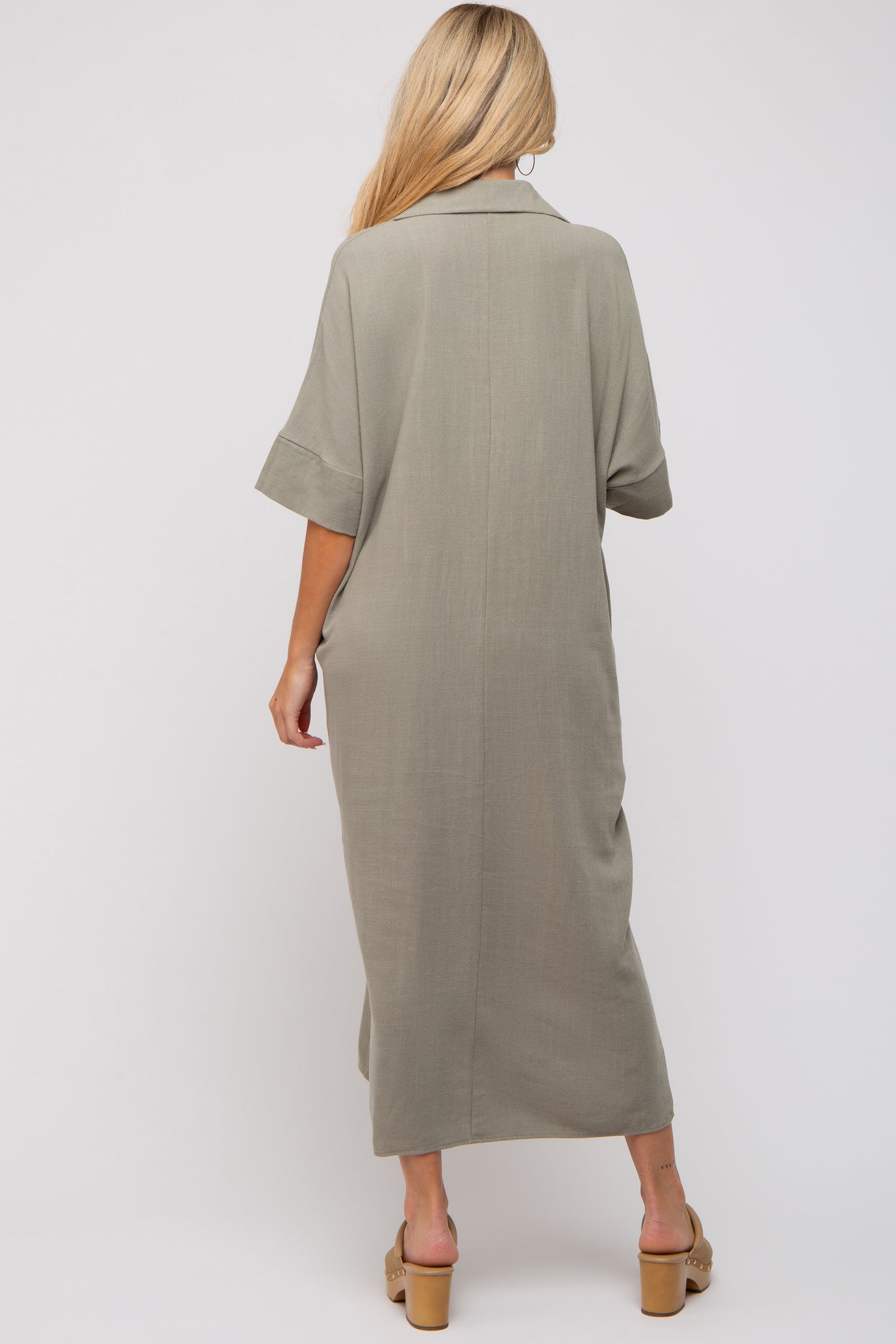 Olive Oversized Button Down Maternity Midi Dress