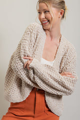 Beige Cropped Chunky Open Knit Cardigan
