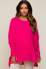 Fuchsia Dolman Sleeve Side Slit Maternity Sweater