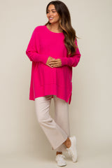 Fuchsia Dolman Sleeve Side Slit Maternity Sweater