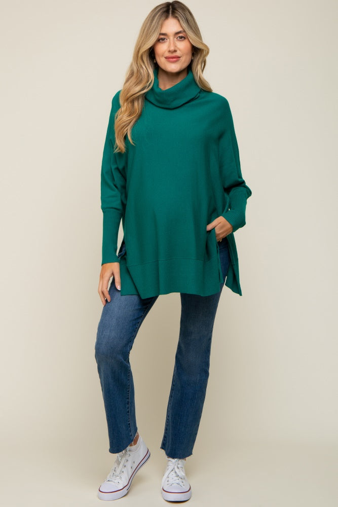 Forest Green Cowl Neck Dolman Sleeve Maternity Sweater