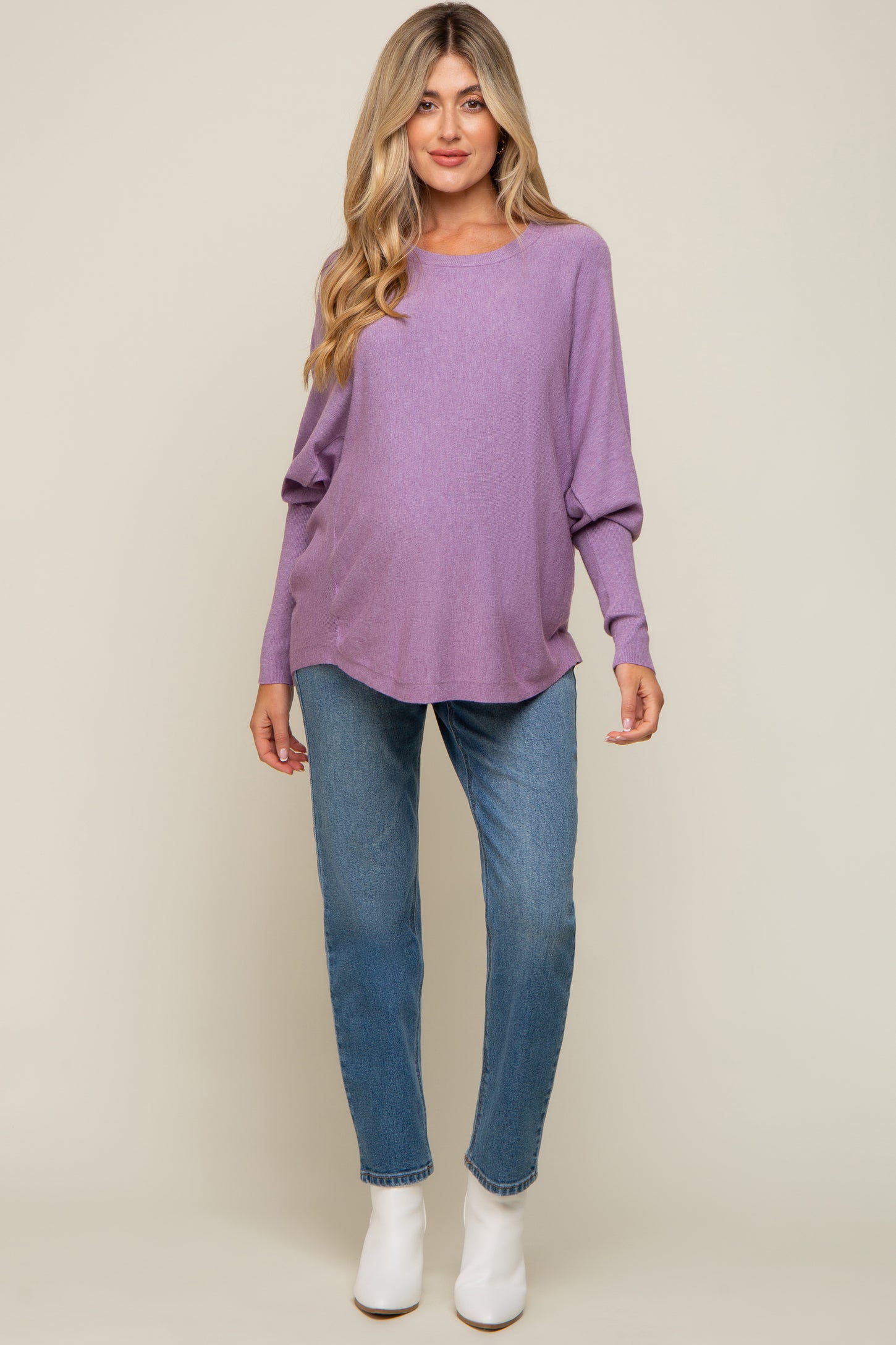 Lavender Knit Long Dolman Sleeve Maternity Top