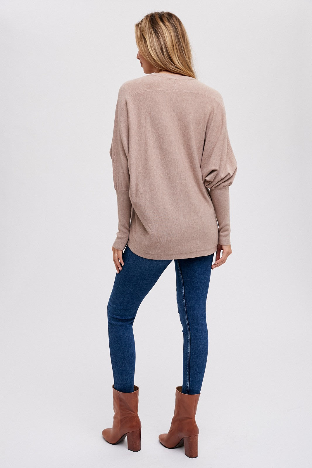 Taupe Knit Long Dolman Sleeve Top