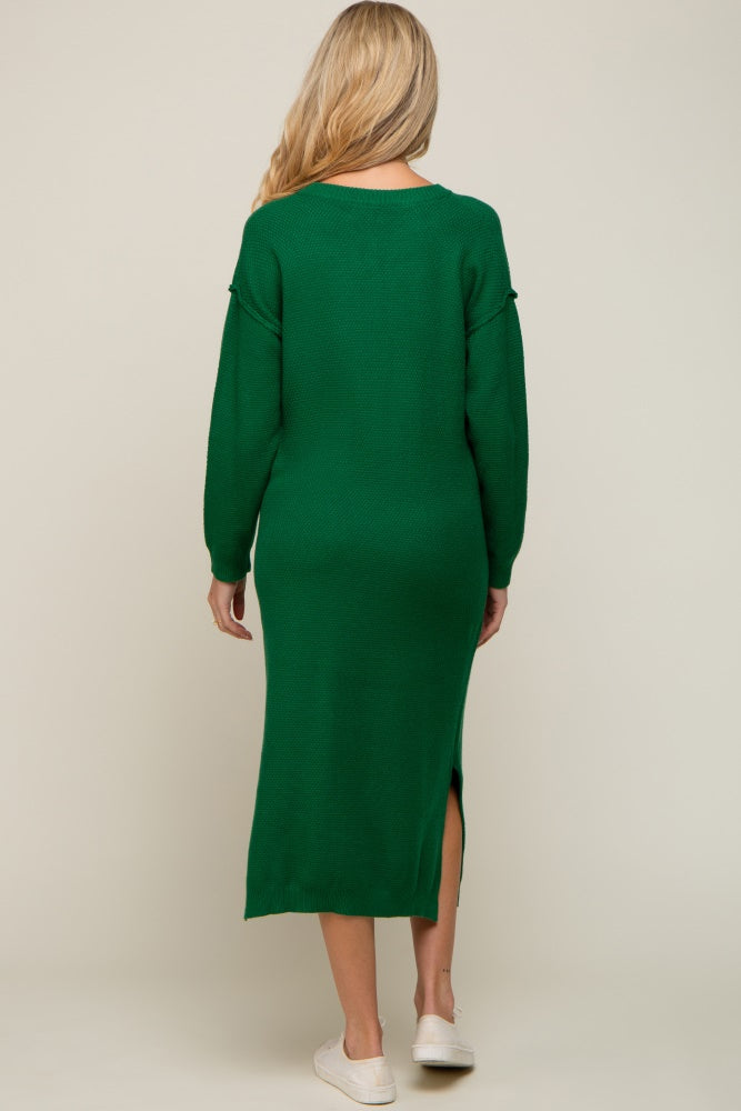 Hunter Green Waffle Knit Button Long Sleeve Maternity Midi Dress Hunter Green Waffle Knit Button Long Sleeve Maternity Midi Dress