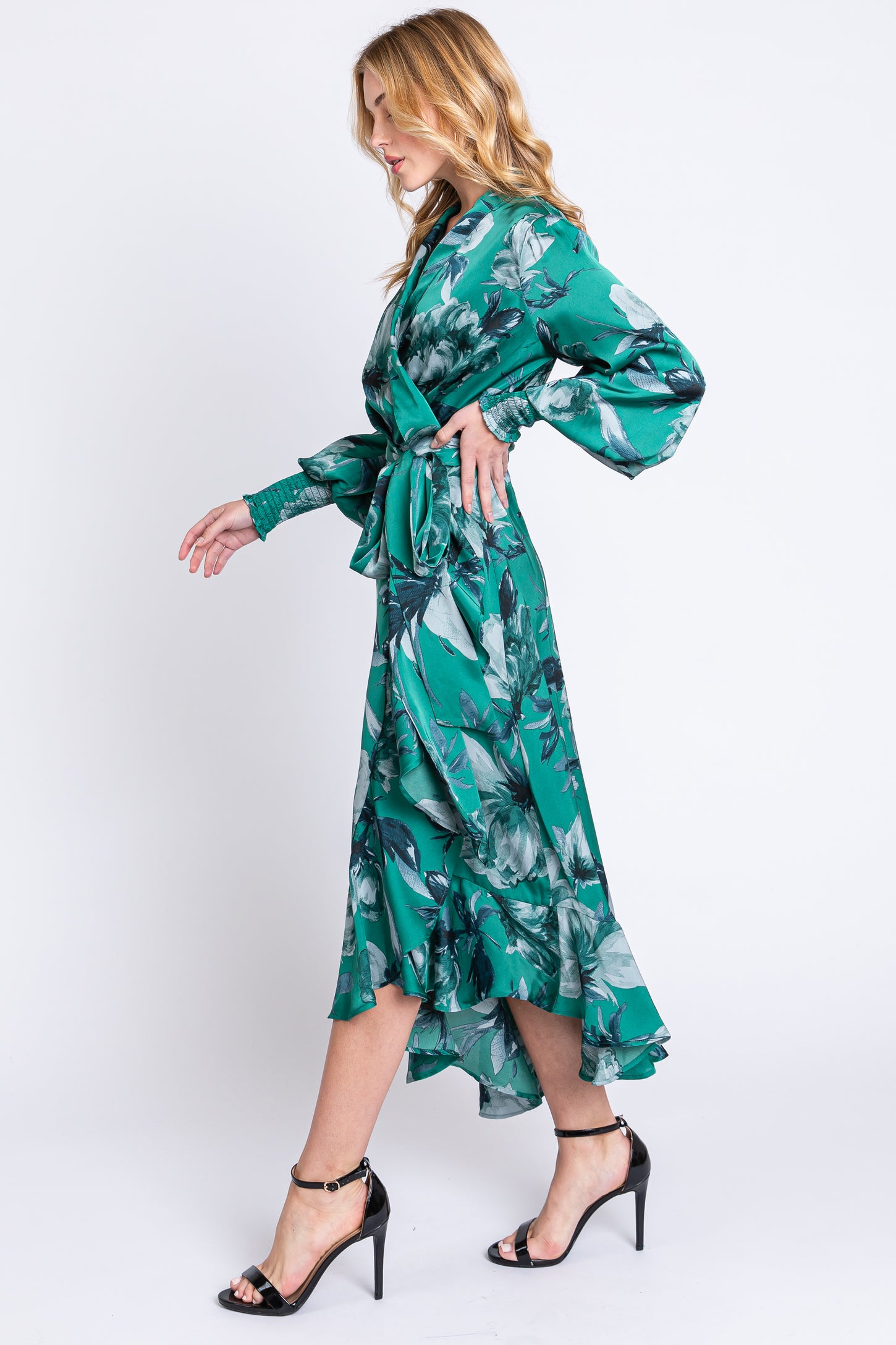 satin asymmetrical midi dress Distinctive Charm Navy Satin Asymmetrical Midi Dress