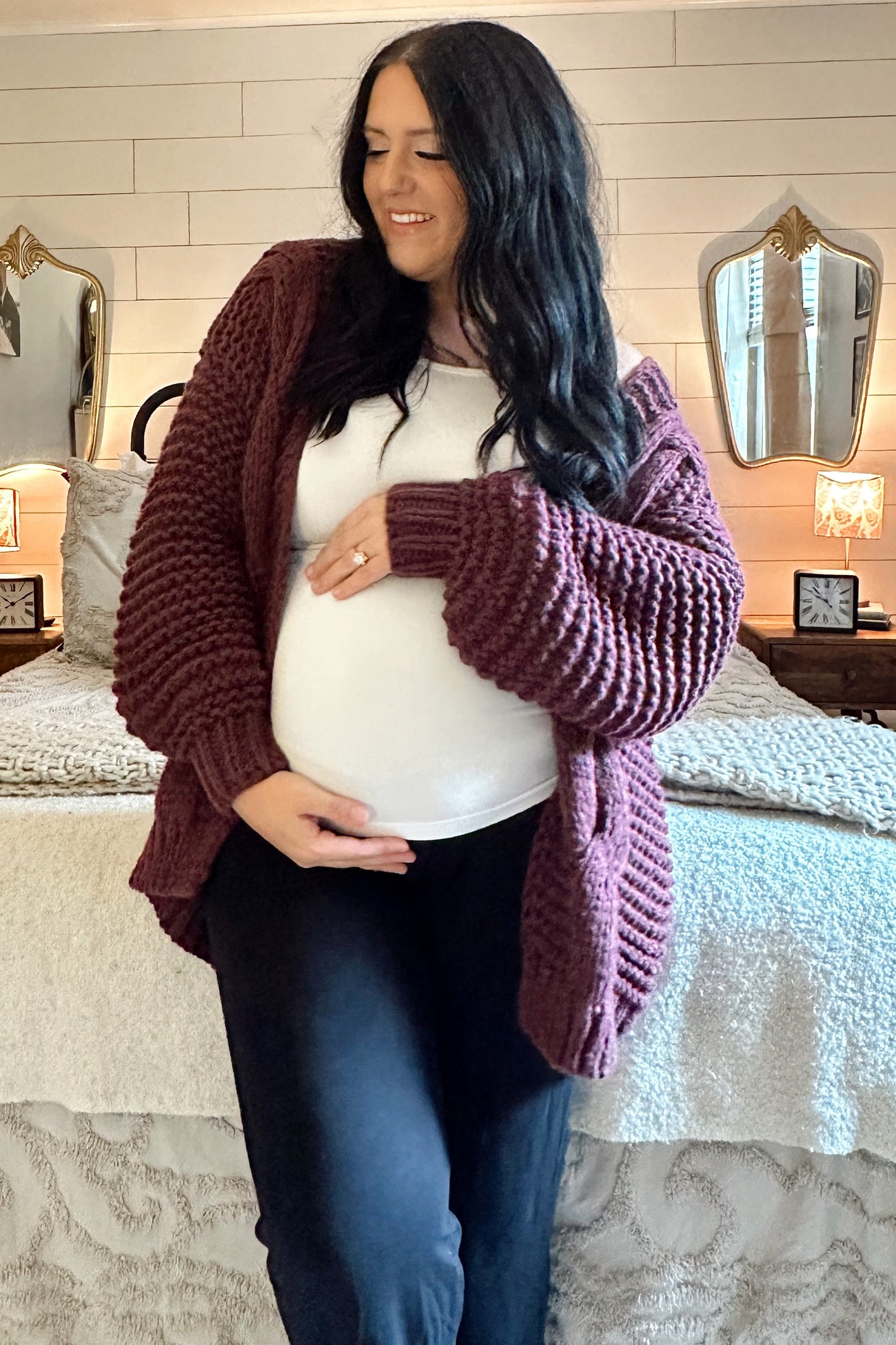 Burgundy Chunky Knit Maternity Cardigan