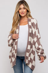 Taupe Checkered Print Oversized Maternity Cardigan