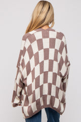 Taupe Checkered Print Oversized Maternity Cardigan