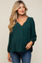 Forest Green Long Puff Sleeve Blouse Top